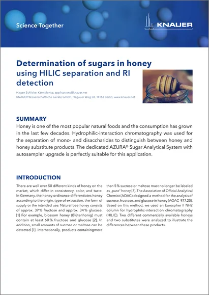 Determination of sugars in honey using HILIC separation and RI detection