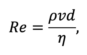 ρ: density [kg/m3] ν: flow velocity [ml/min] = 1.67 · 10-8 [m3/s] d: inner diameter [mm] = 10-3 [m] η: dynamic viscosity [kg/m·s]