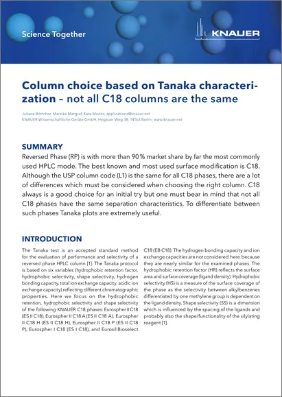 Column choice based on Tanaka characterization – not all C18 columns are the same