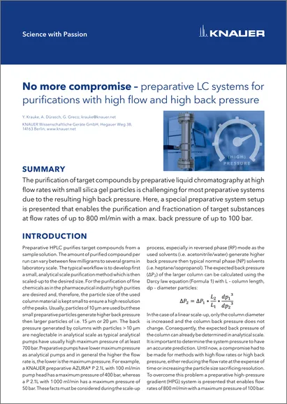 No more compromise – preparative LC systems for purifications with high flow and high back pressure
