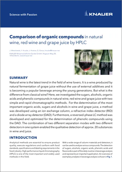 Comparison of organic compounds in natural wine, red wine and grape juice by HPLC