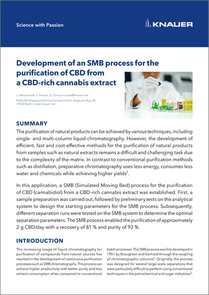 Development of an SMB process for the purification of CBD from a CBD-rich cannabis extract