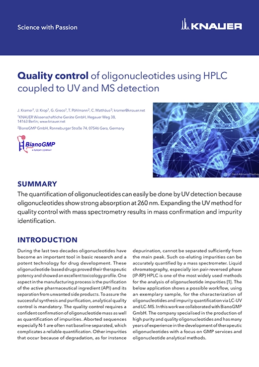 VBS0083 – Quality control of oligonucleotides using HPLC coupled to UV and MS detection VBS0083 – Quality control of oligonucleotides using HPLC coupled to UV and MS detection