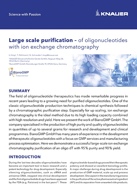 Large scale purification – of oligonucleotides with ion exchange chromatography Large scale purification – of oligonucleotides with ion exchange chromatography