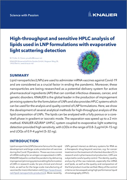 High-throughput and sensitive HPLC analysis of lipids used in LNP formulations with evaporative light scattering detection