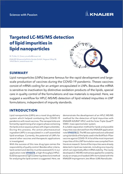 Targeted LC-MS/MS detection of lipid impurities in lipid nanoparticles