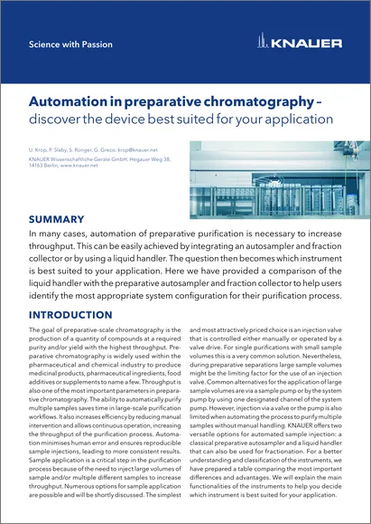 Automation in preparative chromatography –discover the device best suited for your application
