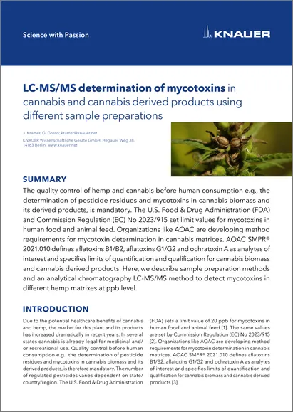 LC-MS/MS determination of mycotoxins in cannabis and cannabis derived products using different sample preparations