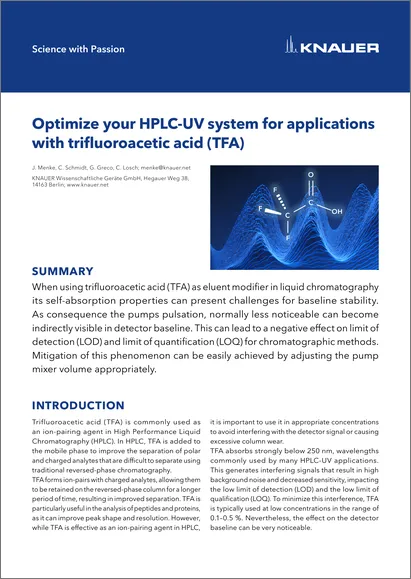 Optimize your HPLC-UV system for applications with trifluoroacetic acid (TFA) Optimize your HPLC-UV system for applications with trifluoroacetic acid (TFA)