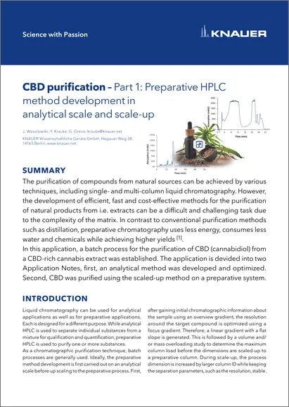 CBD purification – Part 1: Preparative HPLC method development in analytical scale and scale-up