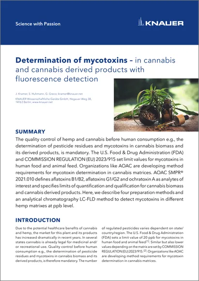Determination of mycotoxins – in cannabis and cannabis derived products with fluorescence detection Determination of mycotoxins – in cannabis and cannabis derived products with fluorescence detection