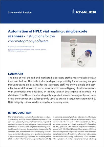 Automation of HPLC vial reading using barcode scanners – instructions for the chromatography software