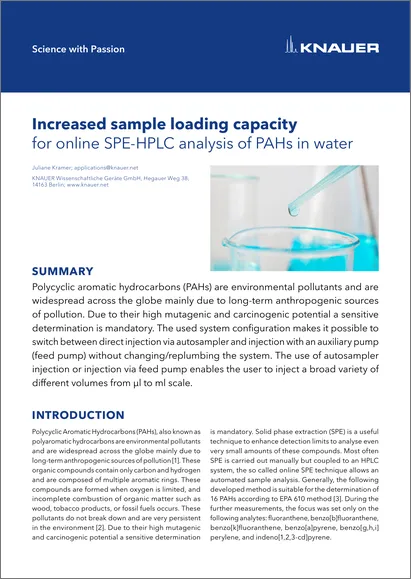 Increased sample loading capacity for online SPE-HPLC analysis of PAHs in water Increased sample loading capacity for online SPE-HPLC analysis of PAHs in water