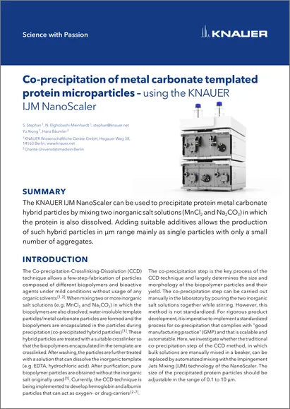 Co-precipitation of metal carbonate templated protein microparticles – using the KNAUER IJM NanoScaler