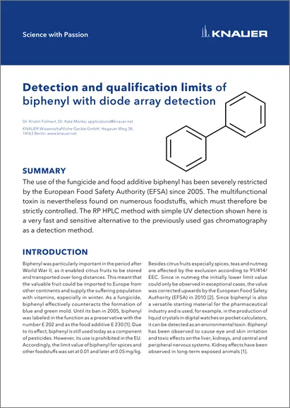 Detection and qualification limits of biphenyl with diode array detection