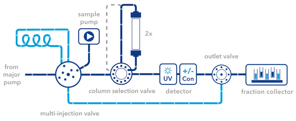 Flow scheme for the sample pump set up for two step purification.