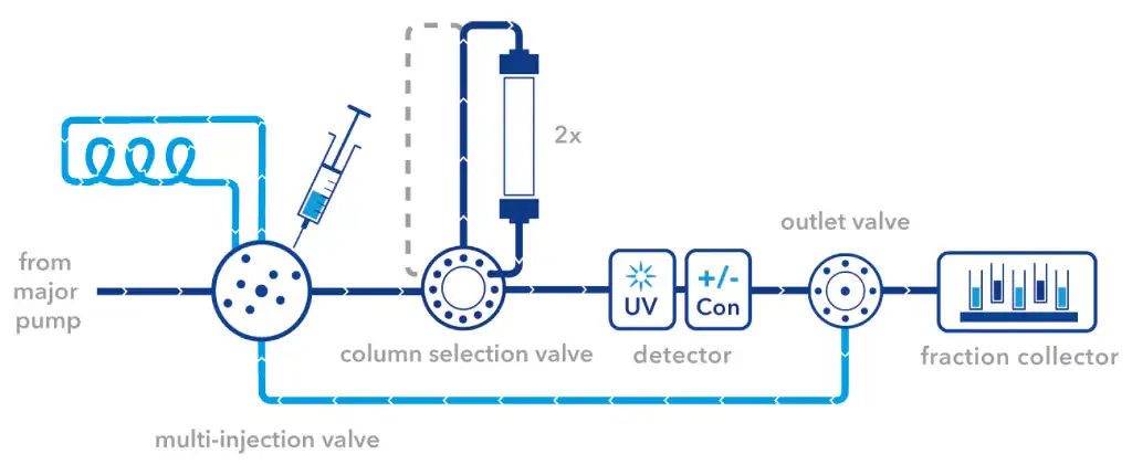 Flow scheme for the basic set up for two step purification. Flow scheme for the basic set up for two step purification.
