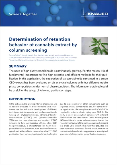 Determination of retention behavior of cannabis extract by column screening