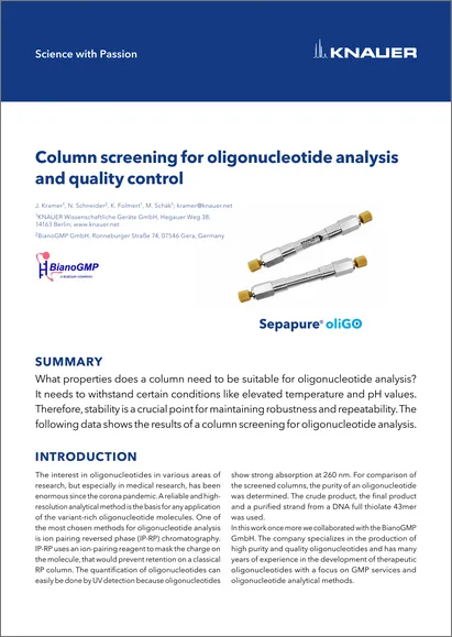 Column screening for oligonucleotide analysis and quality control