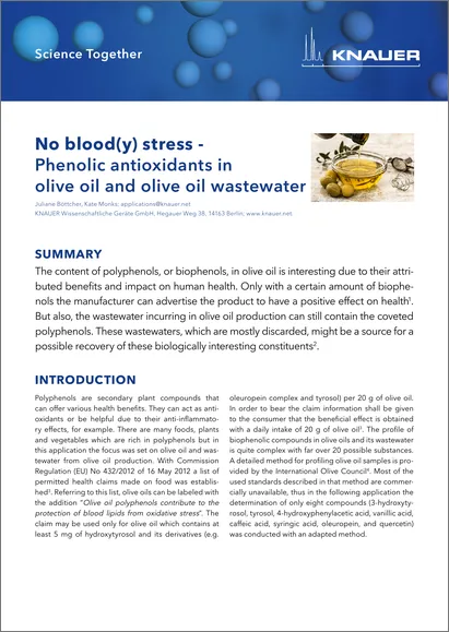 No blood(y) stress - Phenolic antioxidants in olive oil and olive oil wastewater