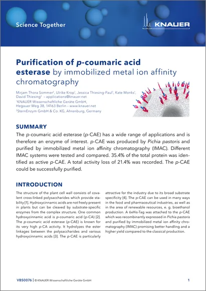 Purification of p-coumaric acid esterase by immobilized metal ion affinity chromatography