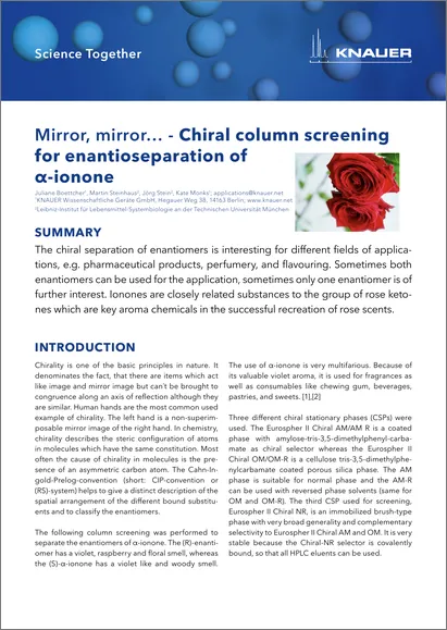 Mirror, mirror… - Chiral column screening for enantioseparation of α-ionone