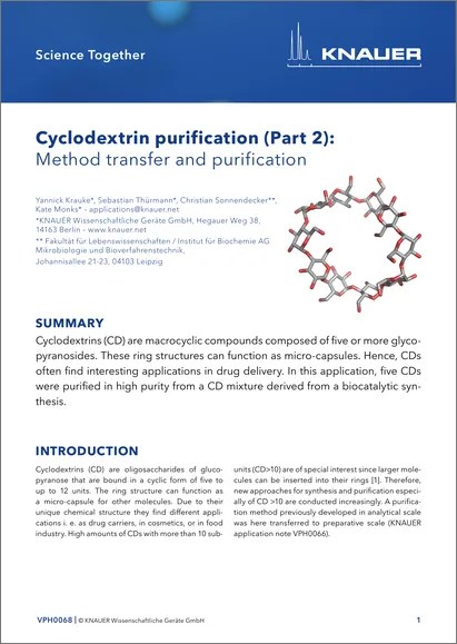 Cyclodextrin purification (Part 2): Method transfer and purification