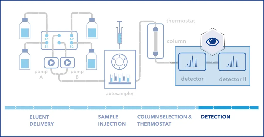 Figure 1: Typical HPLC system configuration with two detectors.