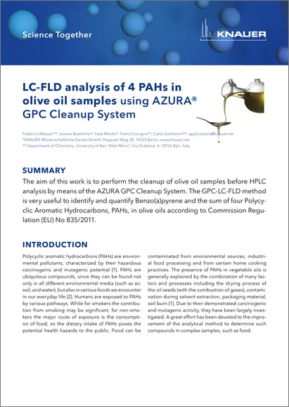LC-FLD analysis of 4 PAHs in olive oil samples using AZURA® GPC Cleanup System