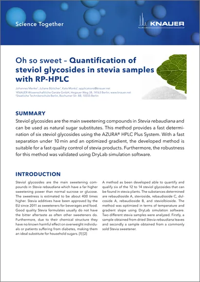 Oh so sweet – Quantification of steviol glycosides in stevia samples with RP-HPLC