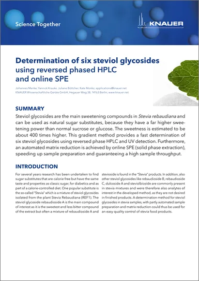 Determination of six steviol glycosides using reversed phased HPLC and online SPE