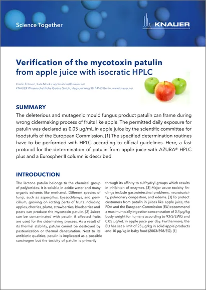 Verification of the mycotoxin patulin from apple juice with isocratic HPLC