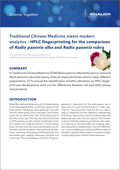 Traditional Chinese Medicine meets modern analytics – HPLC fingerprinting for the comparison of Radix paeonia alba and Radix paeonia rubra