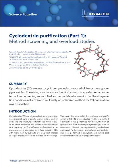 Cyclodextrin purification (Part 1): Method screening and overload studies