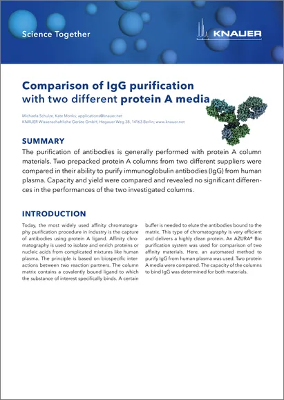 Comparison of IgG purification with two different protein A media