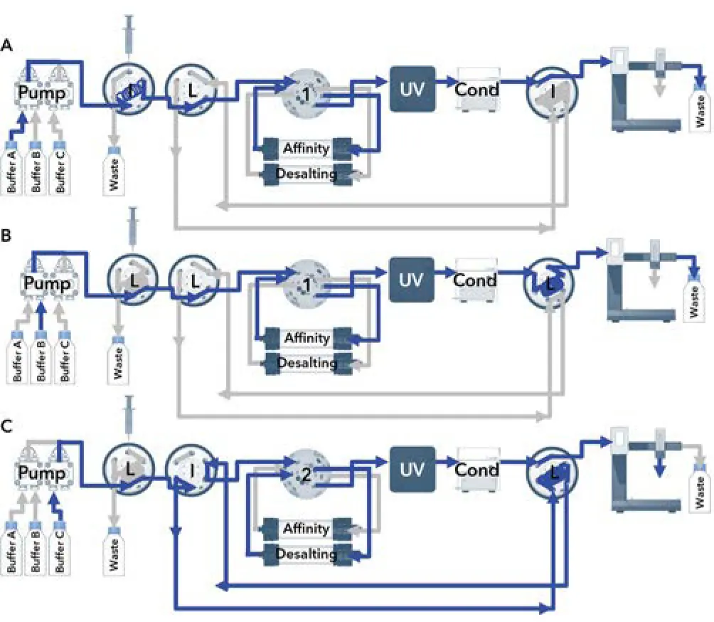 Fig. A1 Flowchart; A) sample injection, B) elution and peak parking, C) reinjection.