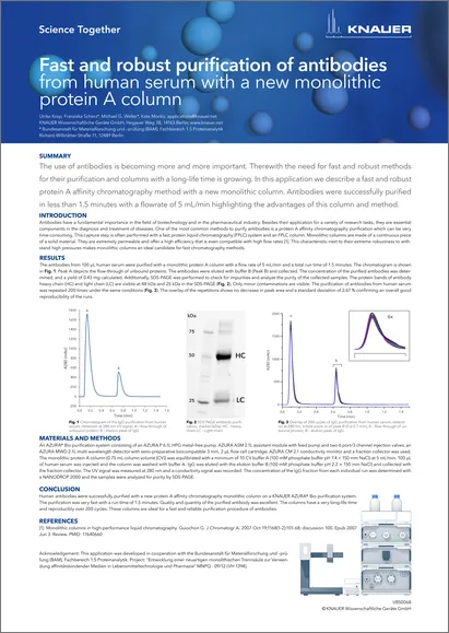 Fast and robust purification of antibodies from human serum with a new monolithic protein A column
