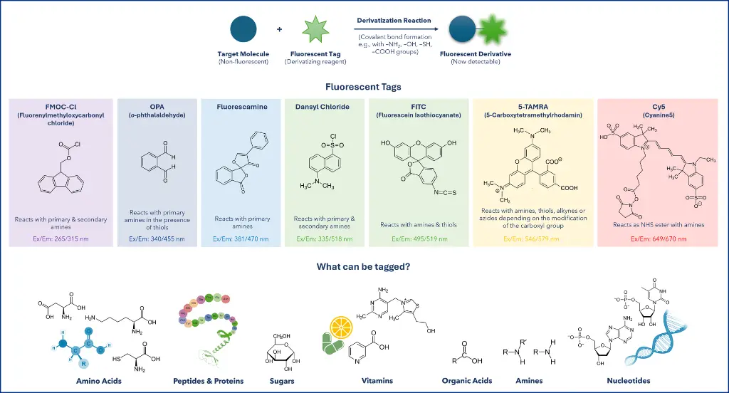 Figure 4: Fluorescent tags for derivatization for HPLC fluorescence detection. Figure 4: Fluorescent tags for derivatization for HPLC fluorescence detection.