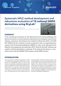 Systematic HPLC method development and robustness evaluation of 13 carbonyl DNPH derivatives using DryLab® Systematic HPLC method development and robustness evaluation of 13 carbonyl DNPH derivatives using DryLab®