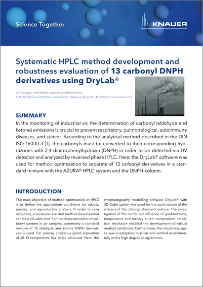 Systematic HPLC method development and robustness evaluation of 13 carbonyl DNPH derivatives using DryLab®