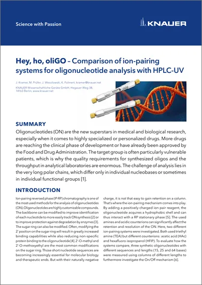 Hey, ho, oliGO – Comparison of ion-pairing systems for oligonucleotide analysis with HPLC-UV