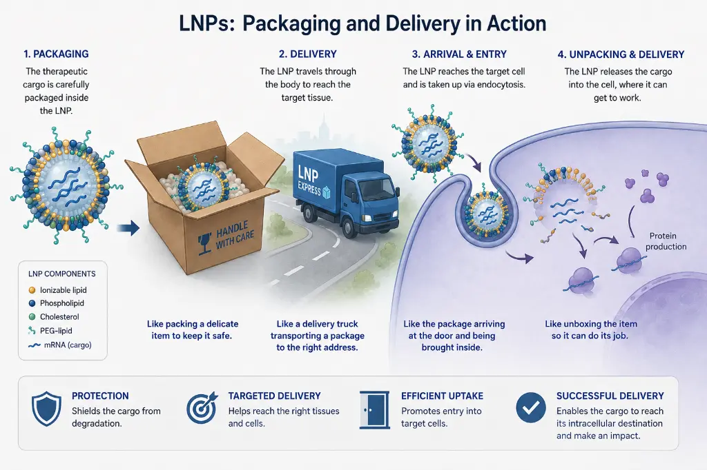 LNP packaging & delivery Lipid nanoparticle delivery, Packaging, LNP formation