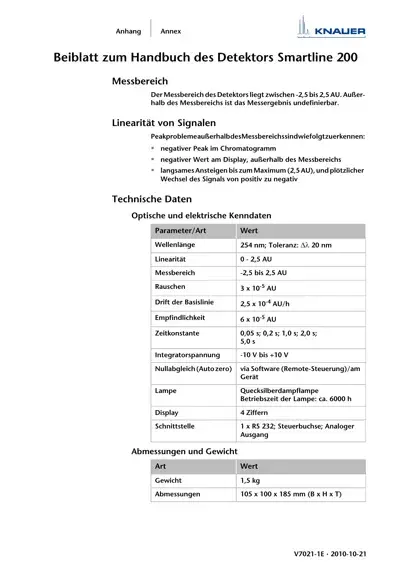 Smartline UV Detector 200 Supplement EN/DE (V7021-1E)