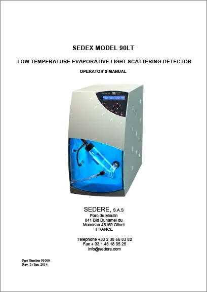Sedex 90LT Low Temperature Evaporate Light Scattering Detector User Manual EN