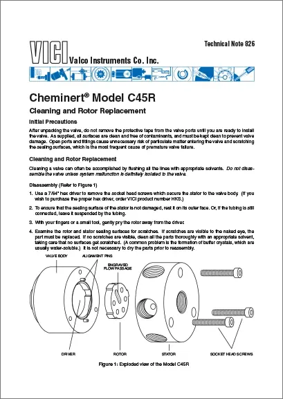 Vici/Valco: Cheminert Model C45R Cleaning and Rotor Replacement Technical Note EN (for A5854 and A5854-1)
