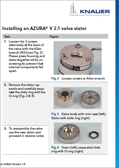 Installation of KNAUER Valve Stators Supplement EN (V6863)
