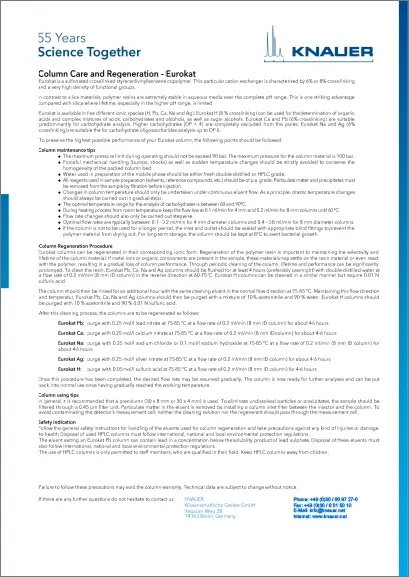 Eurokat Column Care and Use