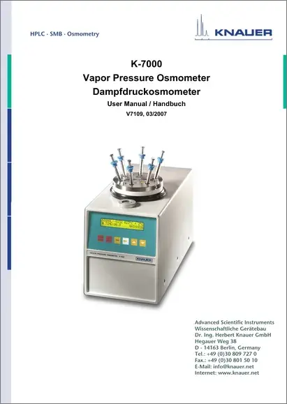 K7000 Vapor Pressure Osmometer User Manual EN/DE (V7109)