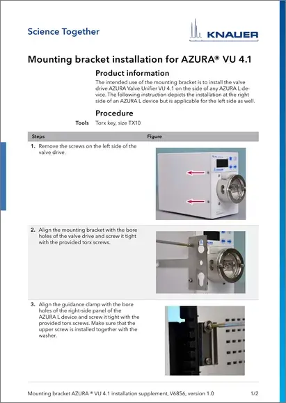 Mounting Bracket Installation for AZURA® VU 4.1 Supplement EN (V6856)