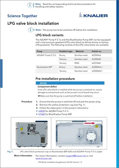 LPG Valve Block Installation Supplement EN (V6724)